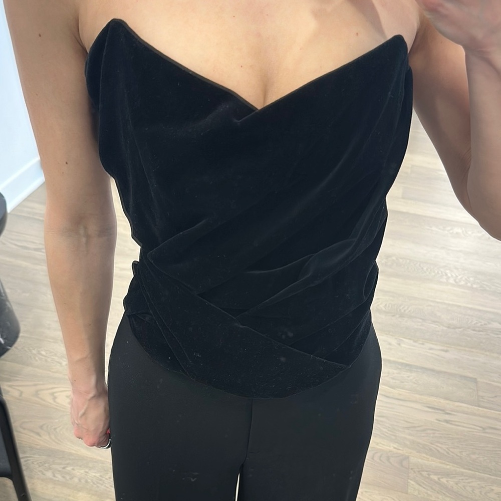 Zara Black Asymmetrical Bustier Blouse